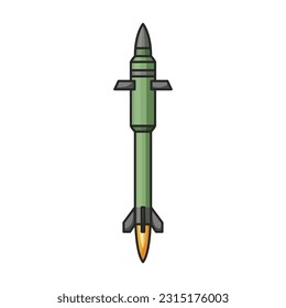 Icono de vector de misiles balísticos.Icono de vector de color aislado en misil balístico de fondo blanco.