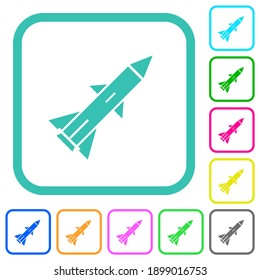 Ballistic missile vivid colored flat icons in curved borders on white background