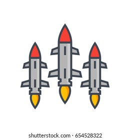 Ballistic missiles on white