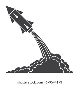 Ballistics concept with rocket launch, vector silhouette