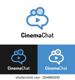 Ballon Bubble Chat with Play Button and Camera Reel Logo Design Template. Suitable for Video Film Movie Cinema Studio Production Creator Company or Mobile Application Simple Modern Logo Design.