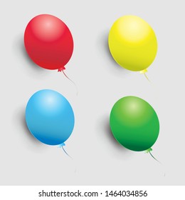 Ballon Cartoon Red, Yellow, Blue, Green Vector Illustration