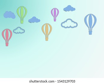 Ballon and Cloud in the blue sky with paper art design , vector design element and illustration
