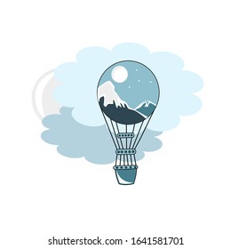 A ballon floating in the sky.Can be used as a postcard or travel agency logo.