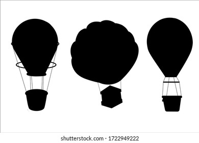 Ballon flying vector set. Black silhouettes of air balloons illustration