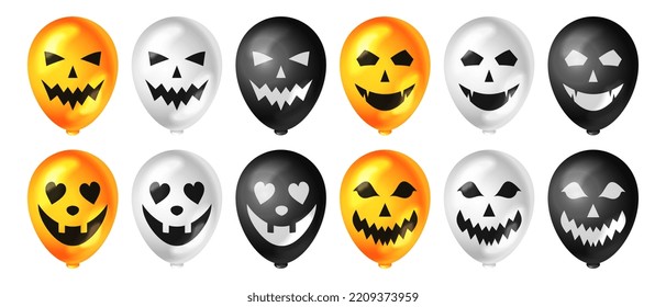 Ballon halloween with scary expression in yellow, white, and black color, for your happy halloween design