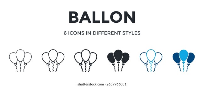 Icono De Balón En Diferente Estilo De Ilustración vectorial. Diseñado En Línea Delgada, Línea Regular, Línea Negrita, Glifo, Línea De Color Y Estilo De Glifo De Color Se Puede Utilizar Para El Web