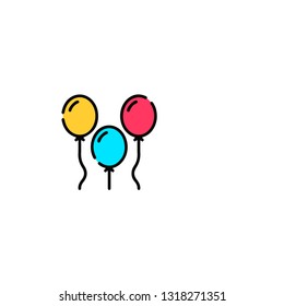 Ballon icon, flat design line art thin style, vector illustration. Festive carnivals in Brazil and Mardi Gras in Venice