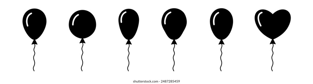 Ballon icon. Party celebration vector set. Flying helium ballon with ribbon.