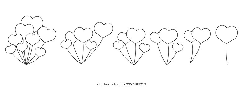 Ballon icon vector, Line or outline helium air balloon bunches, and group party collection. Birthday or Valentines Day. Holiday anniversary surprise round circle, heart shape. Isolated Flat Vector 