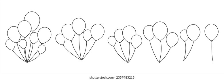 Ballon icon vector, Line or outline helium air balloon bunches, and group party collection. Birthday or Valentines Day. Holiday anniversary surprise round circle, heart shape. Isolated Flat Vector 