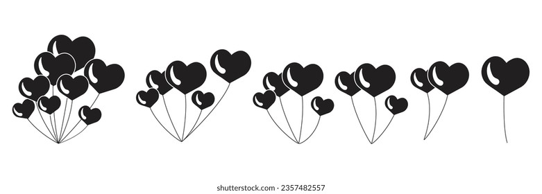 Ballon icon vector, Silhouette helium air balloon bunches, and group party collection. Birthday or Valentines Day. Holiday anniversary surprise round circle, heart shape. Isolated Flat Icon Vector 