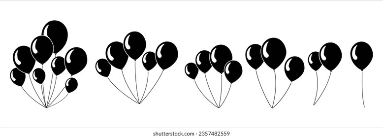 Ballon icon vector, Silhouette helium air balloon bunches, and group party collection. Birthday or Valentines Day. Holiday anniversary surprise round circle, heart shape. Isolated Flat Icon Vector 