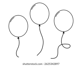 Ballon line art icon set vector on white background. Party and happy birthday design element vector illustration