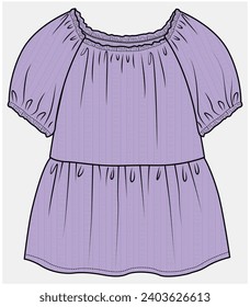 BALLON SLEEVES OFF SHOULDER TOP WITH PEPLUM DETAIL DESIGNED FOR TEEN AND KID GIRLS IN VECTOR ILLUSTRATION FILE