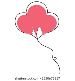 Ballone icon single line art, continuous one line drawing of Isolated outline vector art