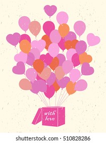 Ballons card.Celebration festive background. Gift. Gift box
