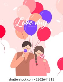 ballons and cuted couple, candy illustration