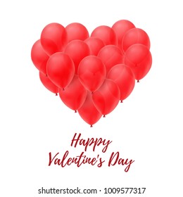 Ballons in form of heart isolated on white background. Valentine's Day greeting card, poste or brochure template. Vector illustration.