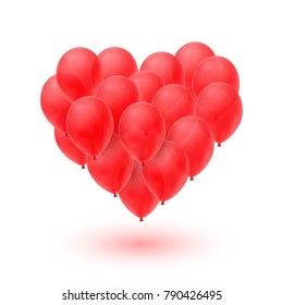 Ballons in form of heart isolated on white background. Valentine's Day  banner, greeting card or brochure template. Vector illustration.