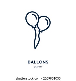 icono de globos de la colección de caridad. Balones lineales delgados, globo, icono de contorno de globo aislado sobre fondo blanco. Signo de lazos vectoriales de línea, símbolo para web y móvil