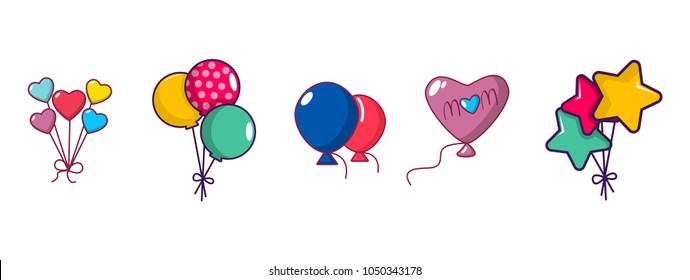 Juego de iconos de Ballons. Conjunto de dibujos animados iconos vectoriales para el diseño web aislados en fondo blanco
