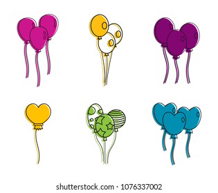 Ballons icon set. Color outline set of ballons vector icons for web design isolated on white background