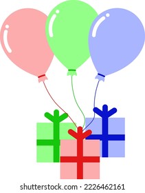 Ballons, presents, christmas, happy birthday, vector illustration