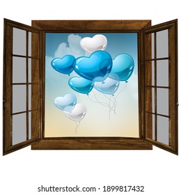 ballons sky window card vector illustration