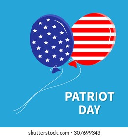 Ballons with stars and strips flying in the sky. Patriot day Flat design  Vector illustration