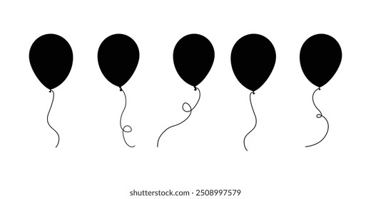 Ballons, Vektorgrafik-Set aus Schwarz.