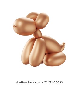 Balloon 3d dog. Inflated puppy sitting. Vector render of helium animal. Funny party twisted toy. Creative illustration. Cartoon entertainment design element. Shiny metallic character.