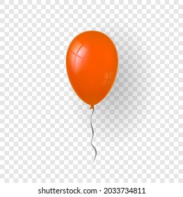 Balloon 3D icon, isolated on white transparent background. Baloon mockup for Halloween party celebration. Realistic orange design. Helium gift ballon with ribbon. Glossy decoration Vector illustration