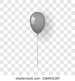Balloon 3D icon, isolated on white transparent background. Baloon mockup for Halloween party celebration. Realistic gray design. Helium gift ballon with ribbon. Glossy decoration. Vector illustration