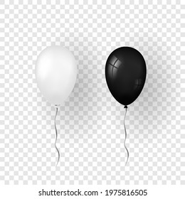 Balloon 3D icon set, isolated on white transparent background. Baloon mockup for Halloween party celebration. Realistic black, silver design. Helium gift ballon, ribbon. Glossy decoration Vector illus