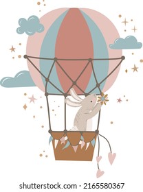 Balloon.Hot air balloon with a basketFlat illustration. Vector.