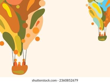 Balloon air in colorful drawing illustration. vector background. Copy space.