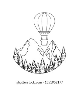 balloon air hot flying with pines and mountians scene