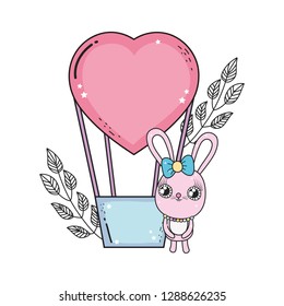 balloon air hot with heart shape and rabbit