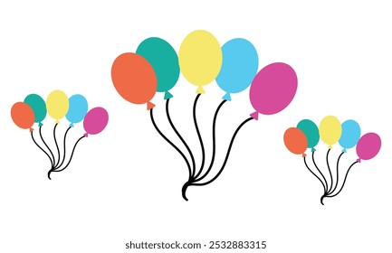 Balloon air icons. Bunch of balloons for birthday and party. Simple icon for celebrate and carnival. Colourful balloon icon set isolated on white background. Vector illustration. EPS 10