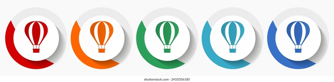 Balloon, air transport vector icon set, flat icons for logo design, webdesign and mobile applications, colorful round buttons