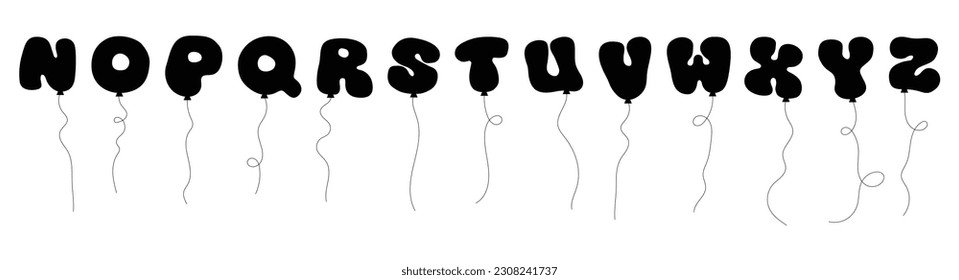 Balloon alphabet silhouette in cartoon style. Colored balloon letters and numbers