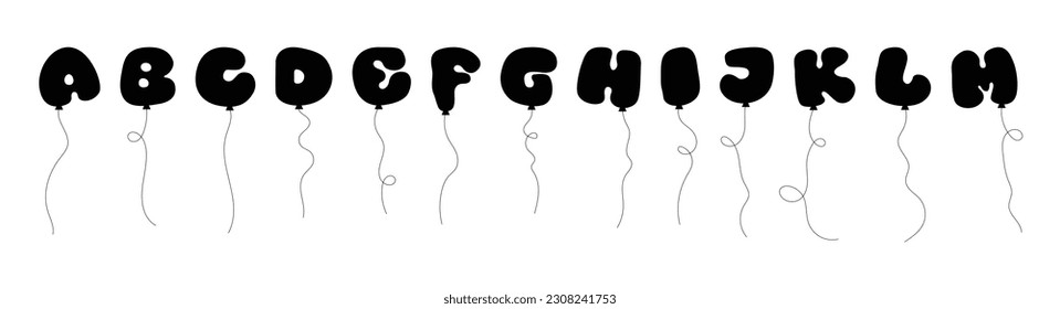Balloon alphabet silhouette in cartoon style. Colored balloon letters and numbers