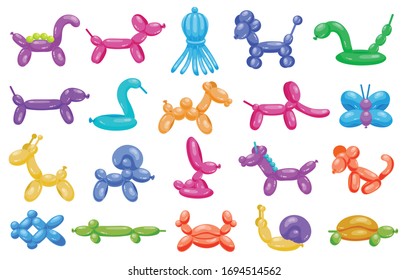 Balloon Animal Isolated Cartoon Set Icon. Vector Cartoon Set Icon Inflatable Toy. Vector Illustration Balloon Animal On White Background.