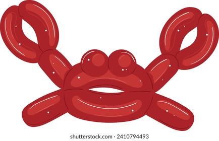 Balloon animal shaped like a red crab with claws and eyes. Cartoon balloon art creation perfect for party theme vector illustration.