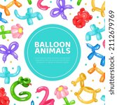 Balloon animals banner template with twisted bright cute toys seamless pattern vector illustration