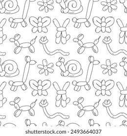 Balloon animals doodle vector seamless pattern