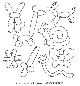 Balloon animals hand drawn doodle set