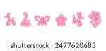 Balloon animals. inflatable dog flower and butterfly. Pink glossy decorative rubber toy. Birthday celebration party festive y2k decor. Children holidays vector cartoon flat style isolated illustration