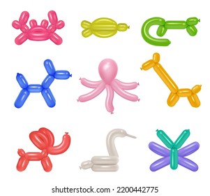 Balloon animals. Rubber festival decoration colored animals for kids entertainment decent vector pictures collection in realistic style